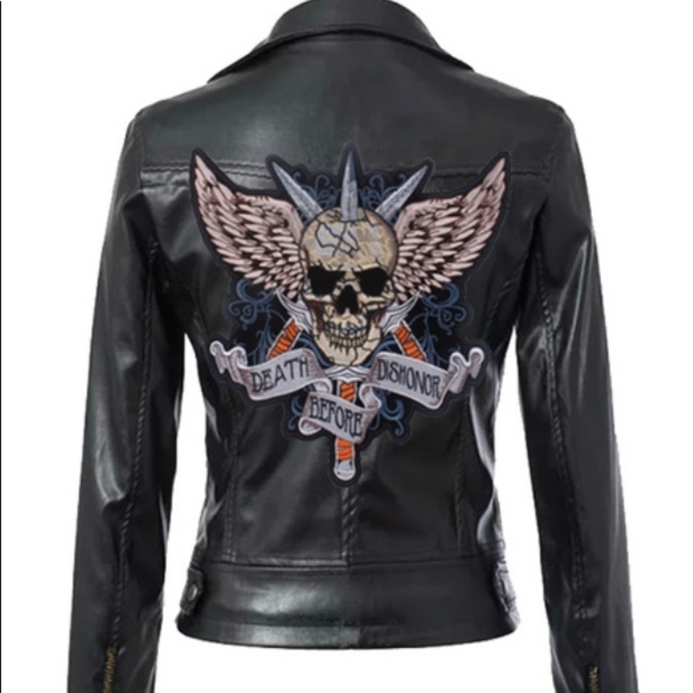 Ladies faux leather moto jacket
